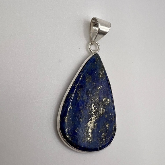 Teardrop Lapis Lazuli Silver Plated Necklace Pendant - Picture 2 of 3